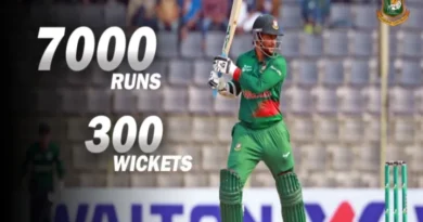 Shakib Al Hasan became the third player in the world to score 7,000 runs, take 300 wickets in ODIs