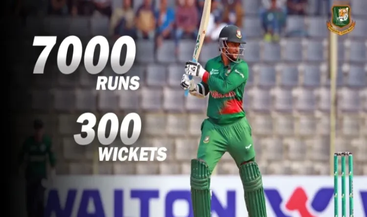 Shakib Al Hasan became the third player in the world to score 7,000 runs, take 300 wickets in ODIs