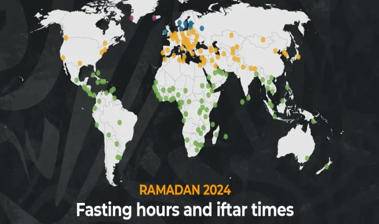 In which country of the world will the fast of Ramadan 2024 be the longest and in which country the fast?