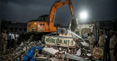 Heavy police force carried out a major operation in Faridabad at midnight, razing eight buildings, including a mosque.