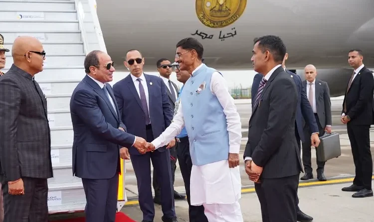 Egyptian President Al-Sisi arrives in Delhi for the 18th BRICS Summit.