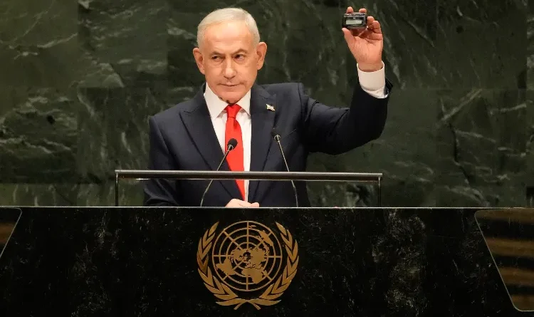 Walkout in protest against Netanyahu's speech at the UN.