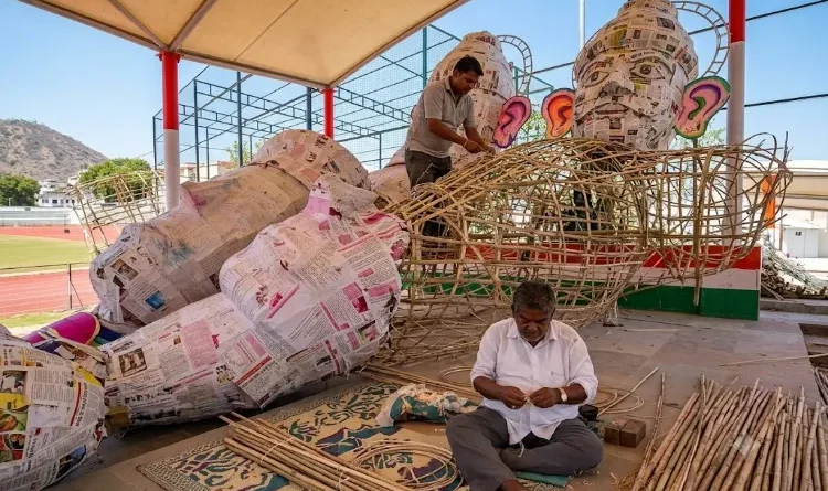 Muslim family in Ajmer building a 65-foot-tall Ravana effigy; a unique example of the Ganga-Jamuni culture.